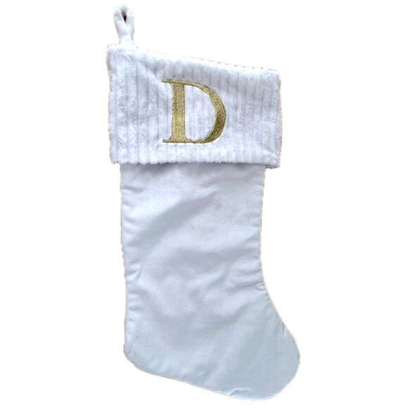 Unbranded 19 Inch White Christmas Stocking Gold Letter D New No Tags - Picture 1 of 5